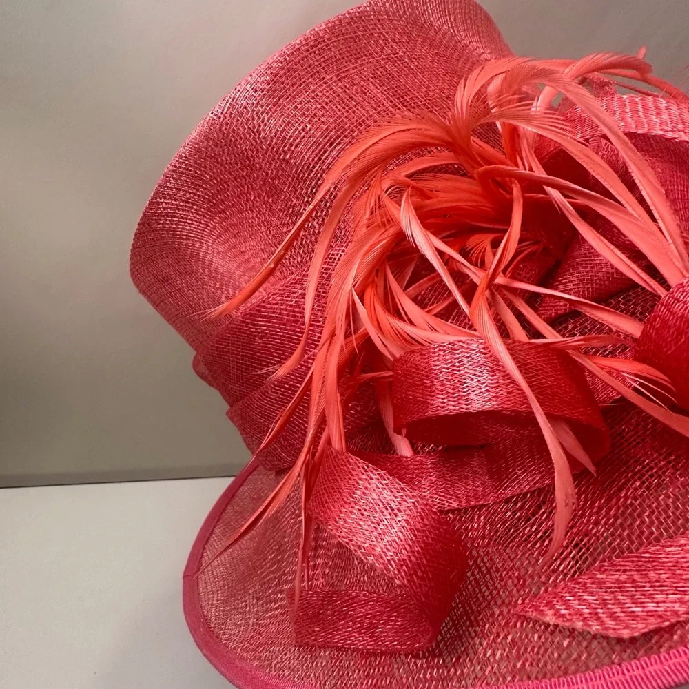 Emma B Design Balfour Hats England Coral Pink Sinamay Feather Fascinator Hat